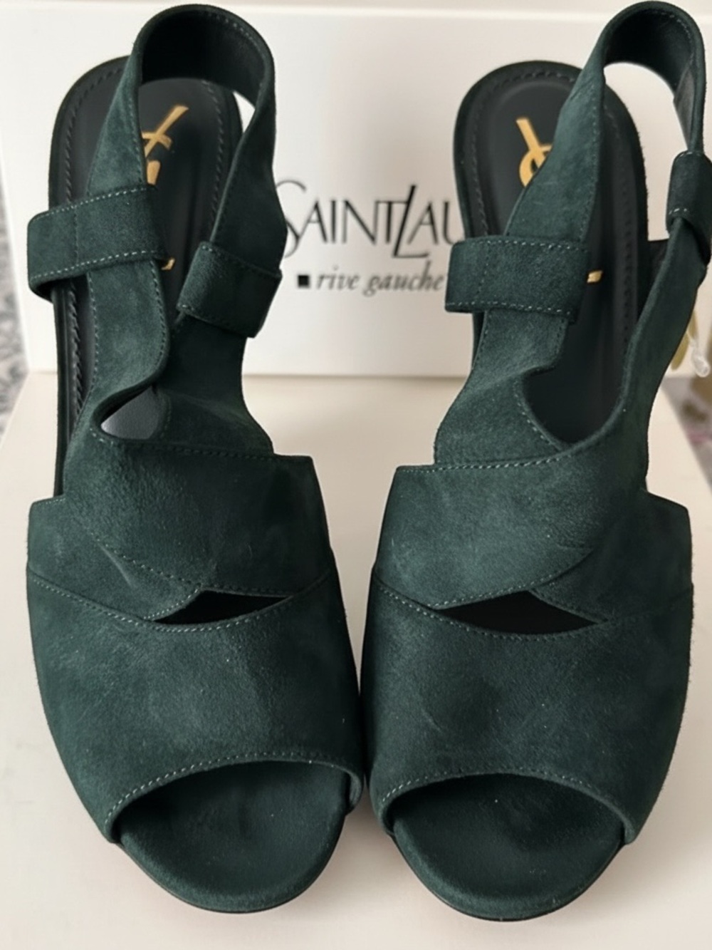 YvesSaint Laurent Dark Green Suede Sandals